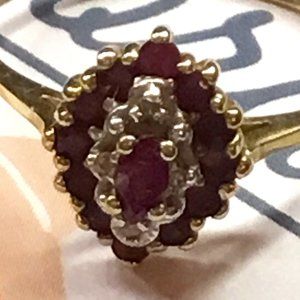0.99ctw MARQUISE RUBY DIAMOND TIERED HALO RING 10K YELLOW GOLD RING SIZE 7